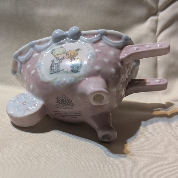 Pink and White Ceramic Precious Moments Wheelbarrow - Picture 6 of 7